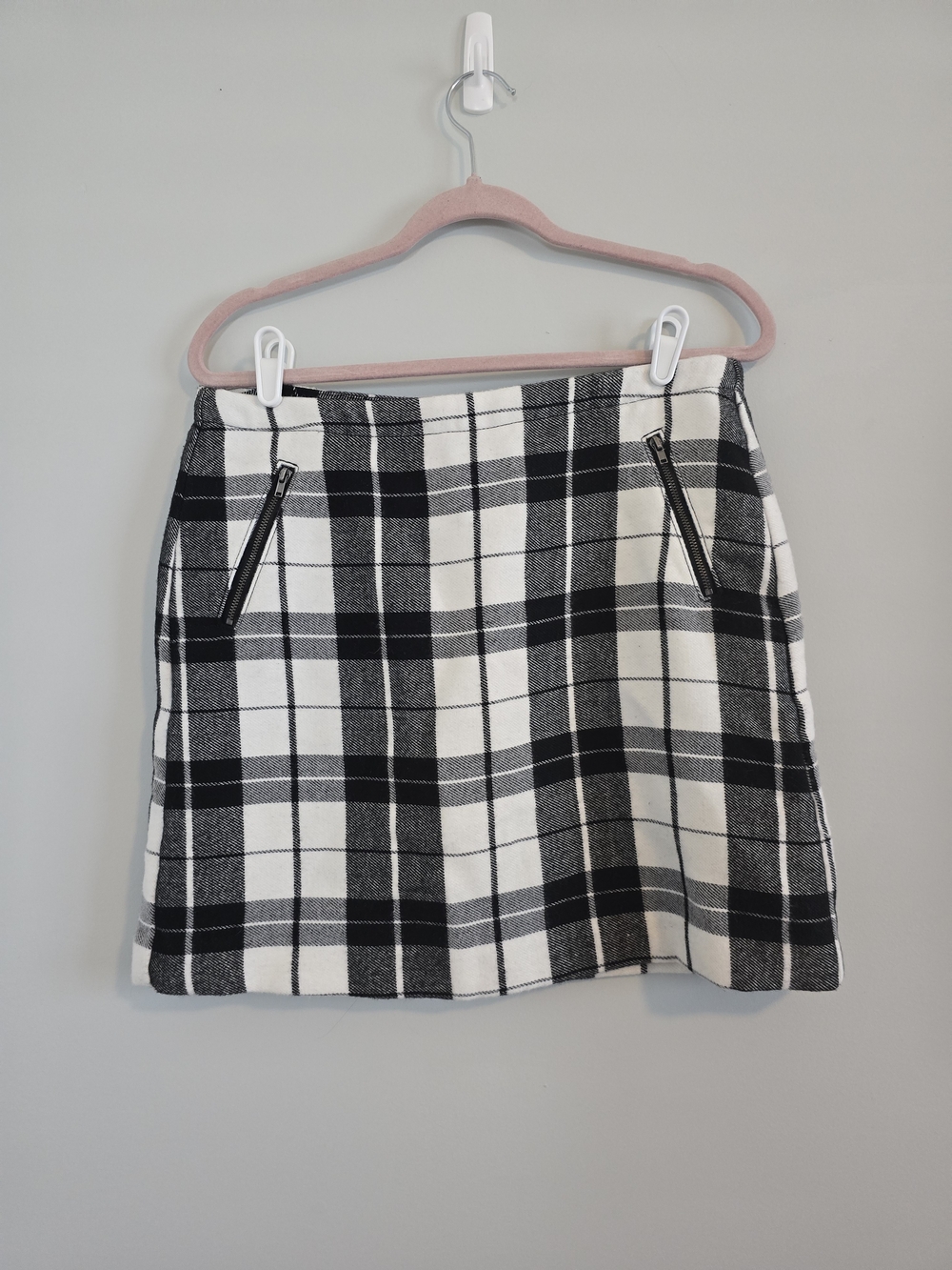 NWT STYLUS Black White Plaid Mini Skirt Zip Pockets Clueless Style 10